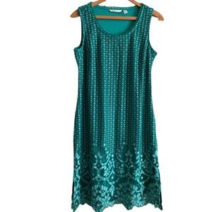 Isaac Mizrahi Green Petite Engineered Bi-Color Lace Midi Dress Size M/P